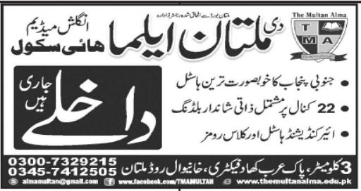 Alma High School Multan Jobs 2021